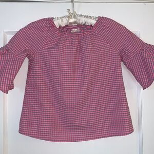 Cat & Jack Pink Gray Check Top 5T Bell Sleeves EUC